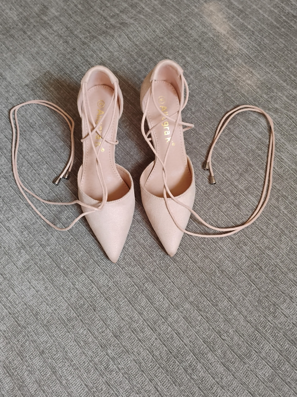 Allegra K Nude Faux Suede Lace Up Pointed Toe Heels Size 6